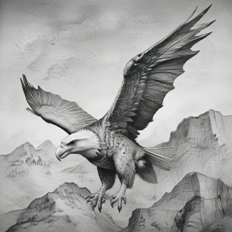Chahamanstylepencilsketch,an Eagle Flying Over A Mountain