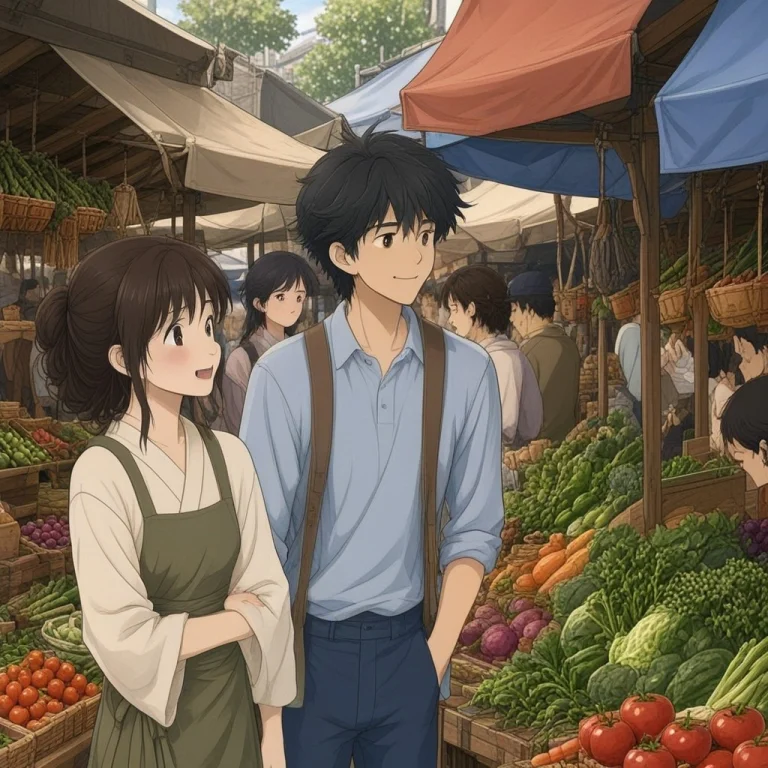 Chahamanstyleanime, Two People, Market Stall, Mid Shot