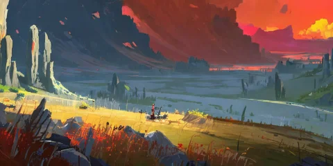 A Beautiful Vista Of A Wide Open Savannah With Spire Rocks A... — Stable Diffusion AI Prompt: a beautiful vista of a wide open savannah with spire rocks and mountains in the...