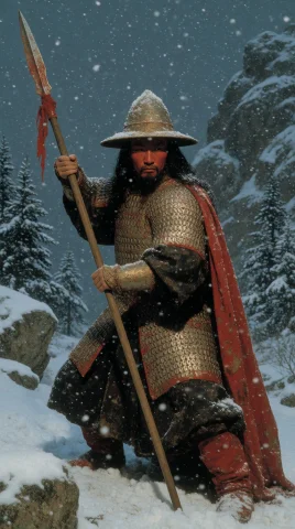 Dcdrkfntsy. Wide Shot, Realisitc Art, Masterpiece, Ancient W... — Stable Diffusion AI Prompt: dcd@rkf@ntsy. Wide shot, Realisitc Art, Masterpiece, ancient warrior, spear, Chi...