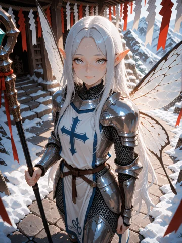 An Adult Fairy With Long Silver Hair Cascading Past Her Wais... — Stable Diffusion AI Prompt: An adult fairy with long silver hair cascading past her waist, pale silver eyes...