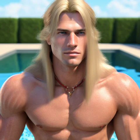 Attractive 21 Years Old Man, Blonde, Sitting Next To A Pool,... — Stable Diffusion AI Prompt: attractive 21 years old man, blonde, sitting next to a pool, mansion, sweating,...