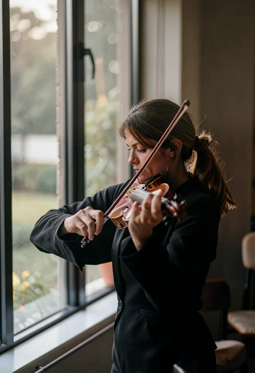 A Violinist Rehearsing By A Tall Window, Soft Focus, Moody A...