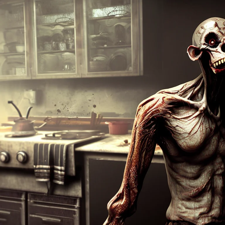 A Lone Person Standing In A Kitchen, Art By Scarymonstersv2