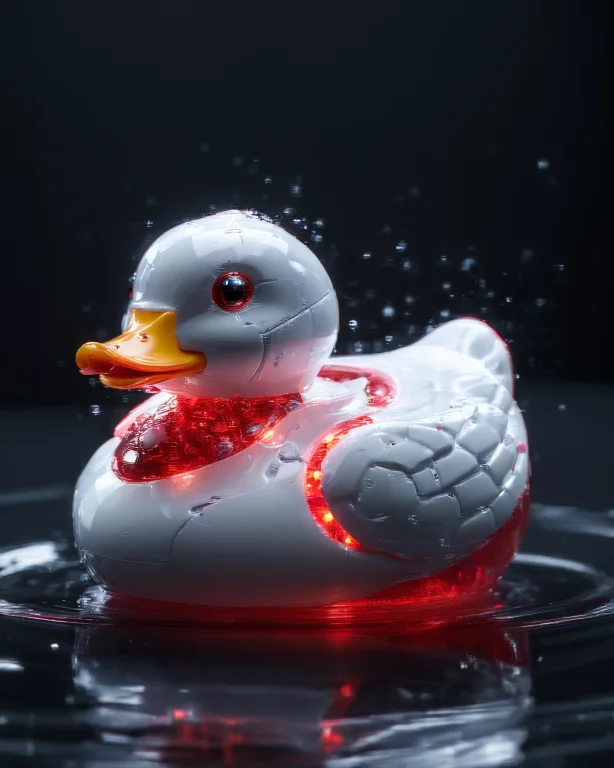 A Rubber Duck Floating In A Bubble Bath, Robotic Rubber Duck...