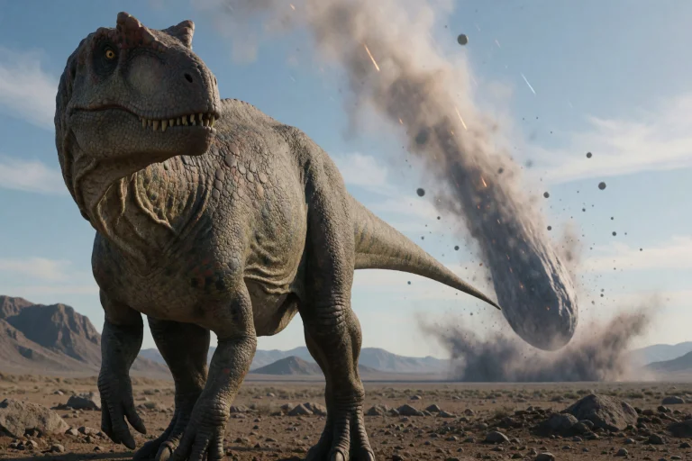 A Dinosaur Just Before An Asteroid Impact