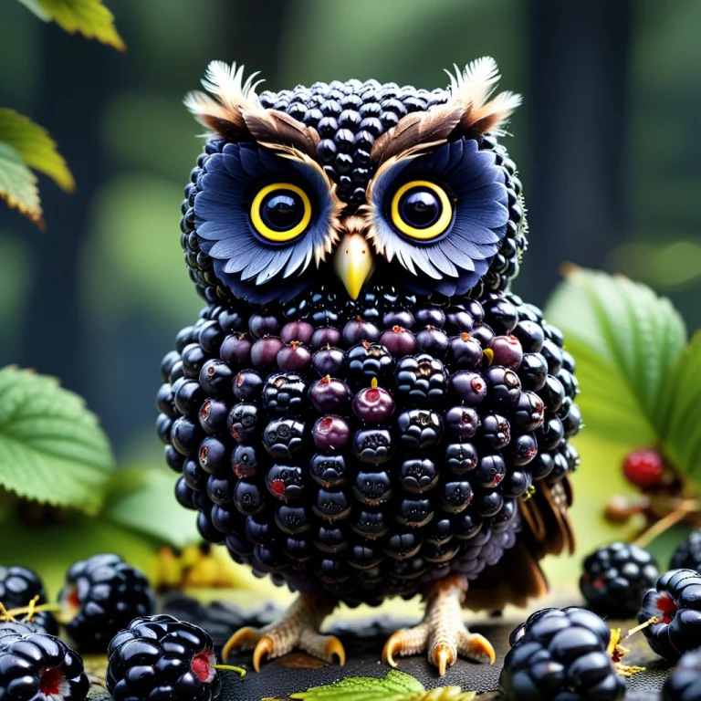 A Blackberry Owl, Dense Groups Of Dark, Round Berries, Deep...