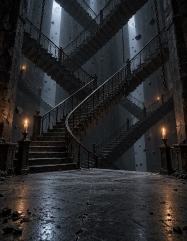 H3llr4is3r, Photorealistic Impossible Staircase Chamber In T... — Stable Diffusion AI Prompt: h3llr4is3r, photorealistic impossible staircase chamber in the same dark gothic-...