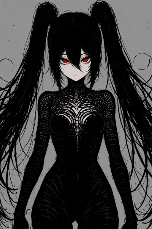 1girl, Kuro, Xibalba, Black Hair, Long Hair, Twintails, Blac...