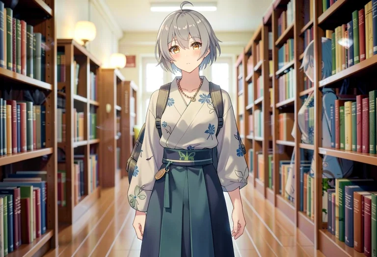1girl, Solo, Short Hair, Grey Hair, Amber Eyes, Traditional...