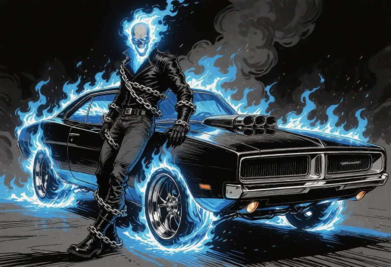 Detailed Black-and-white Sketch-pen Illustration, Ghost Ride...