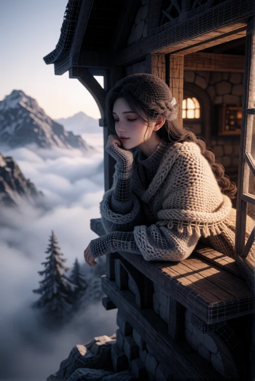 3dworld A Young Woman Leans From A Window Of A Mountain Inn...
