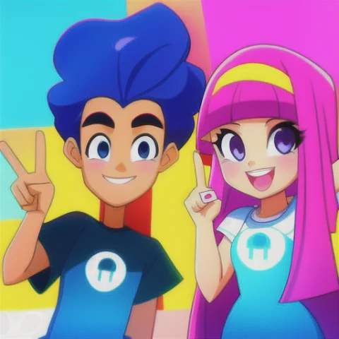 Cartoon Picture Of A Boy And A Girl Making The Peace Symbol... — Stable Diffusion AI Prompt: cartoon picture of a boy and a girl making the peace symbol by gtechstyle