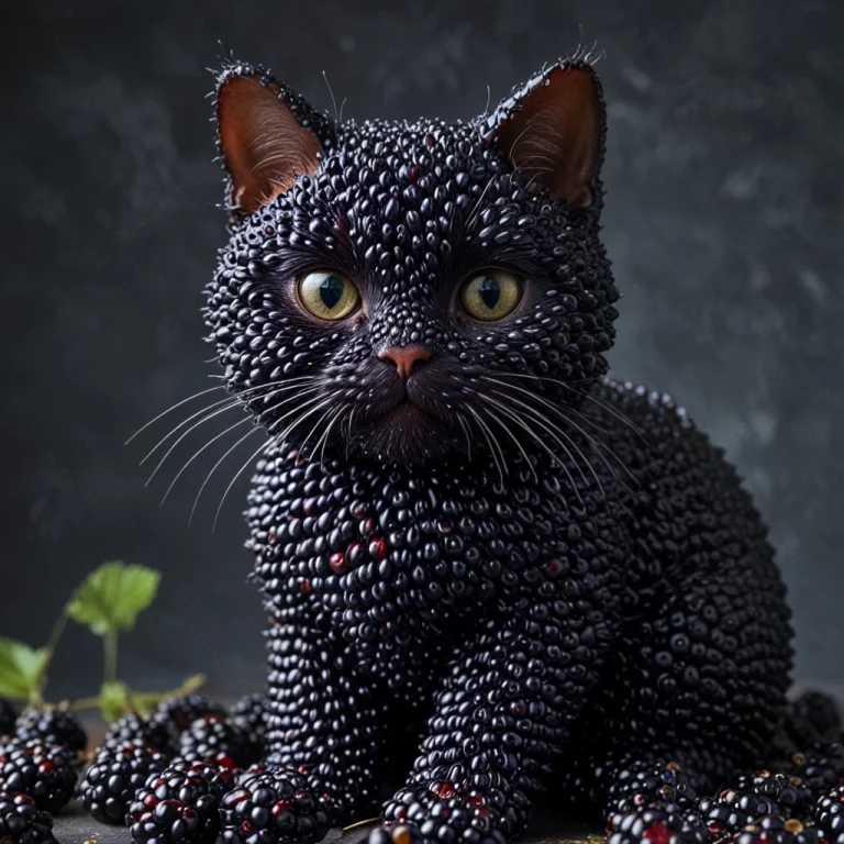 Blackberryworld, A Cute Cat Rendered Entirely From Dense Bla...