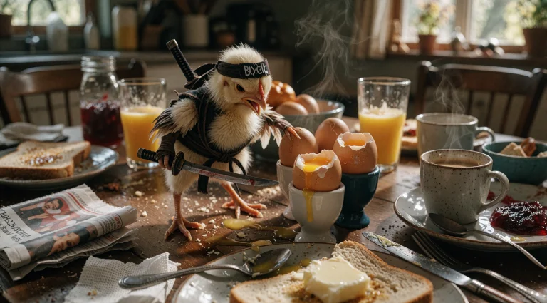Photorealistic Candid Breakfast Photograph With An Absurd Bu...