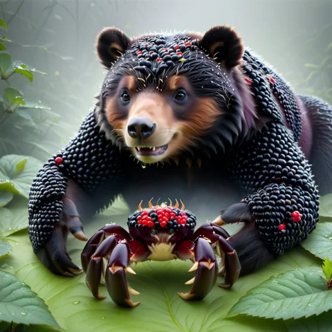 1ap1apcra6, Crab, Blackberryworld A Crab Eating Black Bears — SDXL AI Prompt: 1ap1ap_cra6, crab, blackberryworld a crab eating black bears