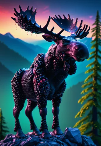 Lazypos, Majestic Blackberryworld Moose, Backlit, Standing O... — SDXL AI Prompt: lazypos, majestic blackberryworld moose, backlit, standing on a cliff in a magic...