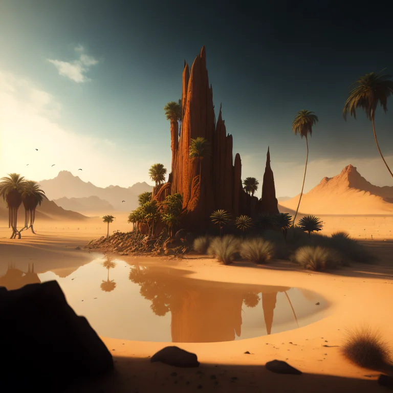 An Oasis In The Middle Of The Desert, Epic Render, Octane, A...