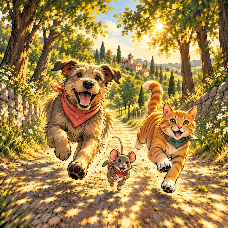 A Cat Amouse And A Dog Running