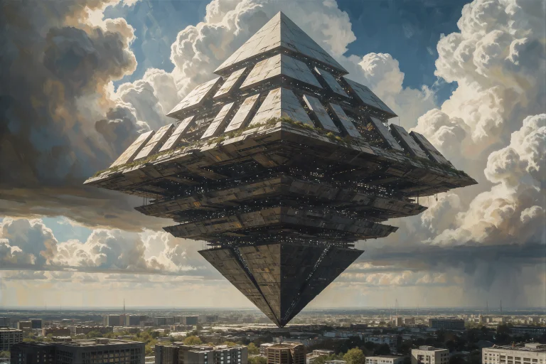 Epic Concept Art Illustration Of An Inverted Pyramid City Ba...