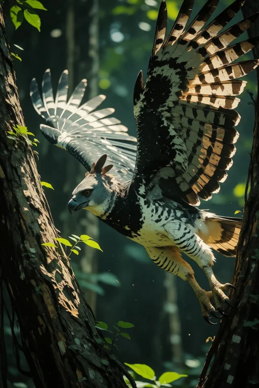 Nature, A Harpy Eagle Sweeping Through A Gap In The Canopy O...