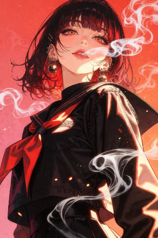 A Dynamic Anime Digital Illustration Of A Stylish Young Woma...