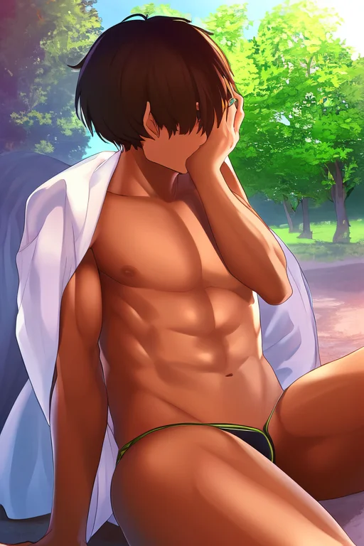 1boy, Man, Short Hair Covering Eyes, Dark Brown Skin, Outdoo...