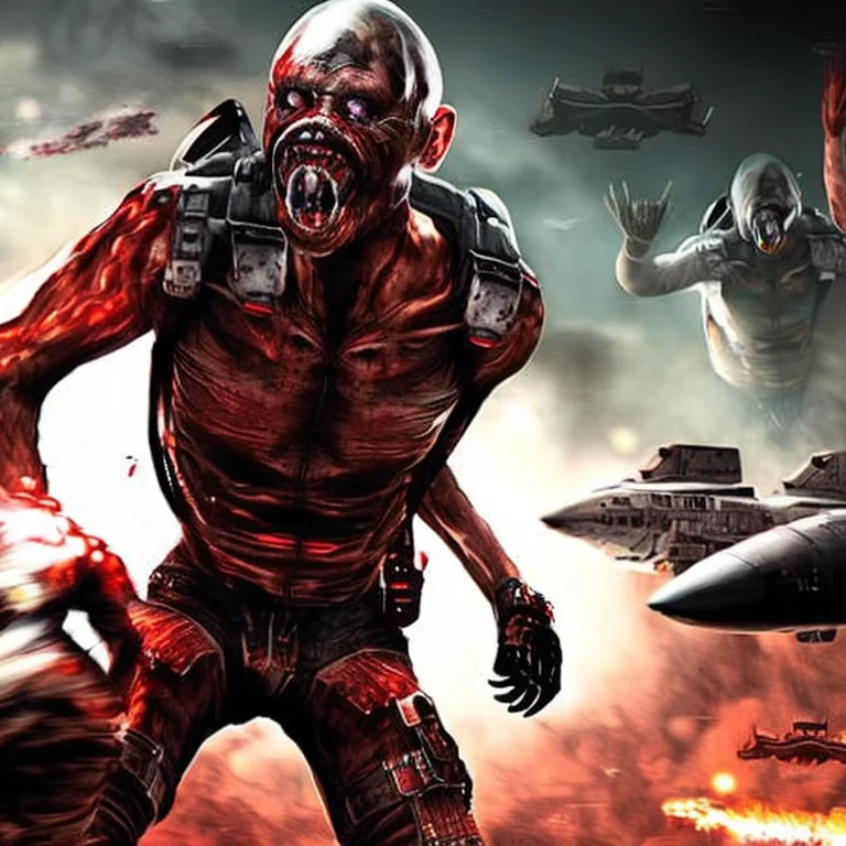 Scarymonstersv2 Headed Pilot, Flying A Spaceship, Futuristic...