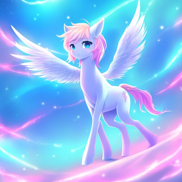 Pony, Pegaus, Wings,, Cute, Anime Style, 4legs, 8k, Raytrays...