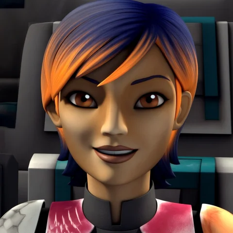 A 3d Rendered Image Of Sabine Wren With Short Blue And Orang... — Stable Diffusion AI Prompt: A 3D rendered image of Sabine Wren with short blue and orange hair and brown eye...