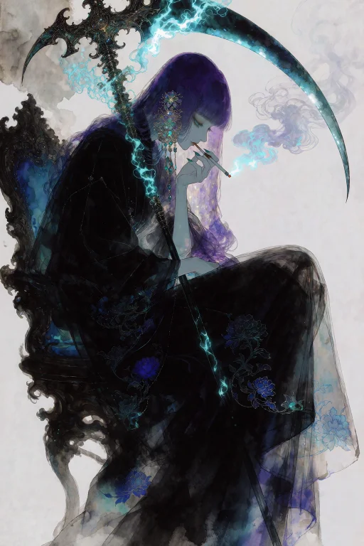 A Highly Stylized Ethereal Ink-wash Illustration In The Trad...
