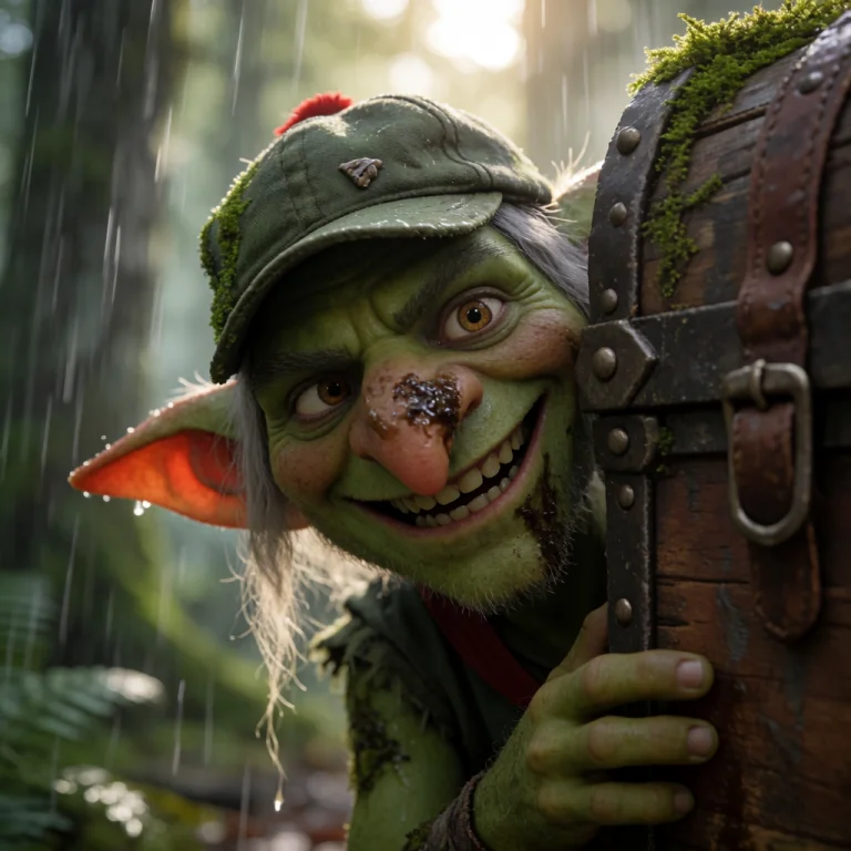 A Scout Goblin Peeking Around A Trunk, Only Head And One Sho...