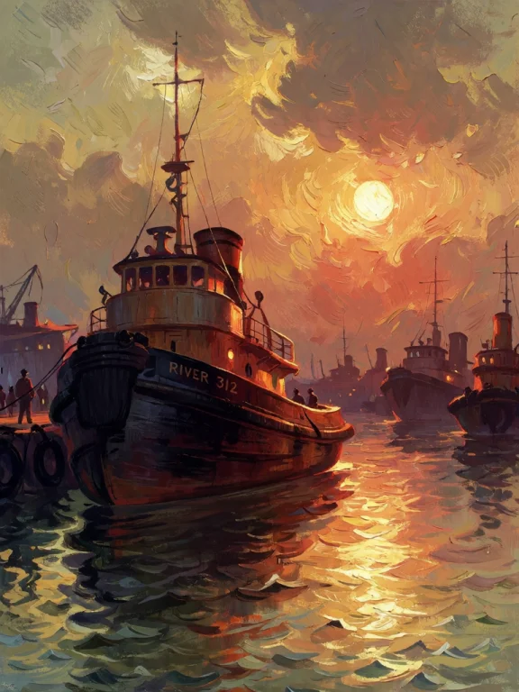 Bradhamel Art Style. A Large, Weathered Tugboat Named River...