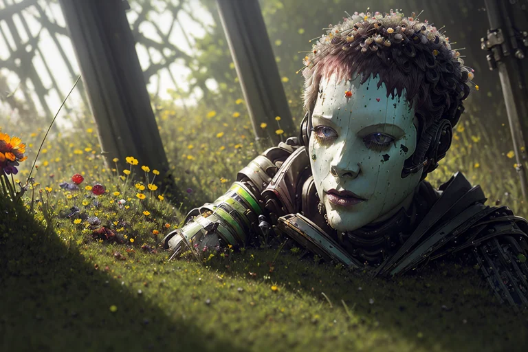 Sci-fi, A Corpse Of An Android Lying In The Rain, Style-peta...