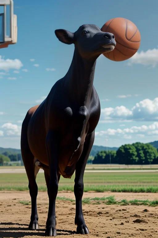 A Cow With A Basketball, Ballin, , No Humans,farmland In Bac...