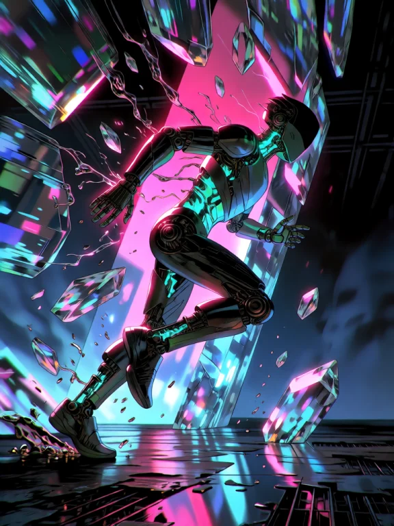 An Explosive Mid-action Shot Of A Slender Biomechanical Runn...