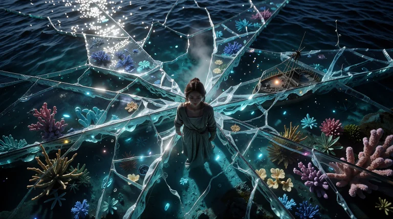A Digital Illustration Of A Young Woman Standing Amidst A Fu...