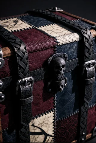 3dworld , A Steamer Trunk Wrapped In Patchwork Tattooed Leat... — Stable Diffusion AI Prompt: 3DWorld , a steamer trunk wrapped in patchwork tattooed leather panels of burgun...