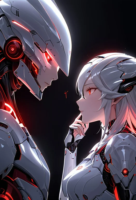 Close Up Portrait Of 2 Robots With Sleek Non-humanoid Gender...