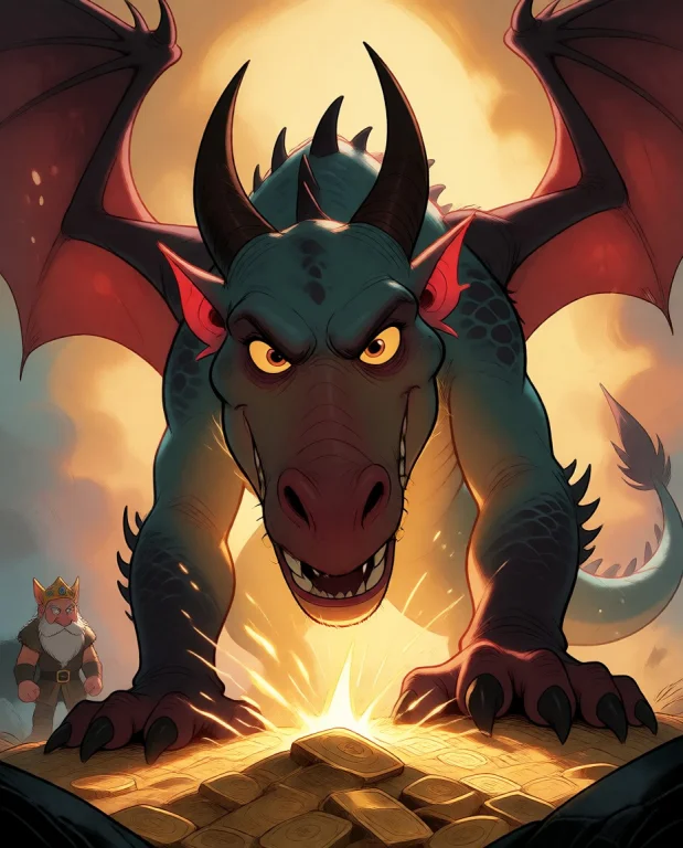 A Dragon Reminding Dwarf King To Hand Over Gold