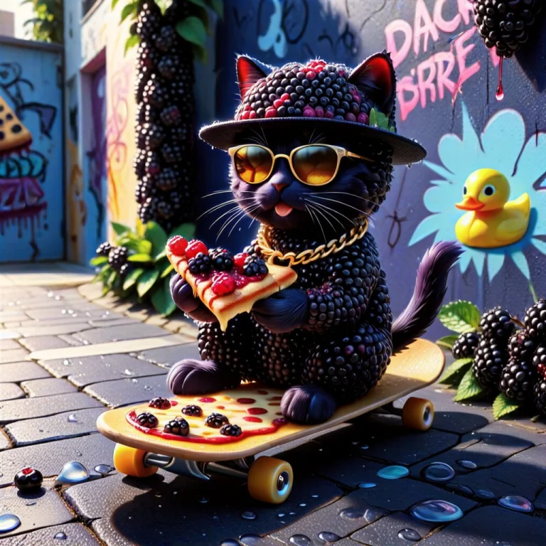 Blackberryworld. A Cat Made Of Blackberrys With Sunglasses,...