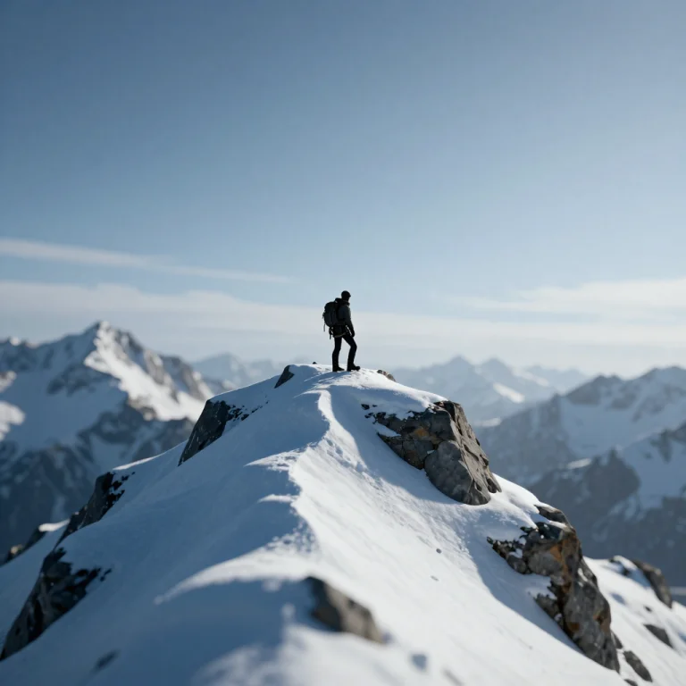 A Mountaineer Silhouetted On A Snowy Ridge, Octane Render, T...