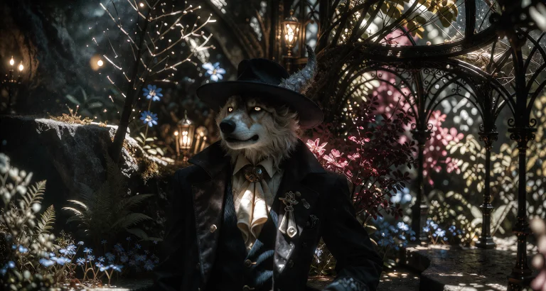 Anthropomorphic White Wolf Gentleman With Icy Blue-gray Fur,...