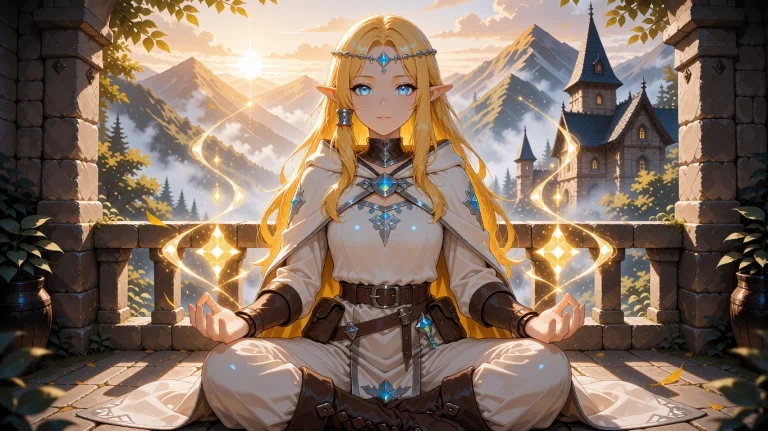 An Adult Witch With Golden Blonde Hair Crowned With A Thin C...