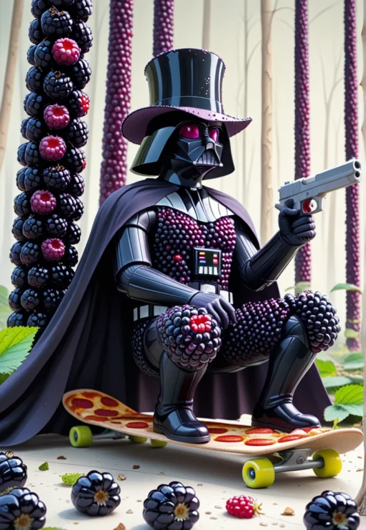 A Darth Vader-like Figure Composed Of Blackberries, Wearing...