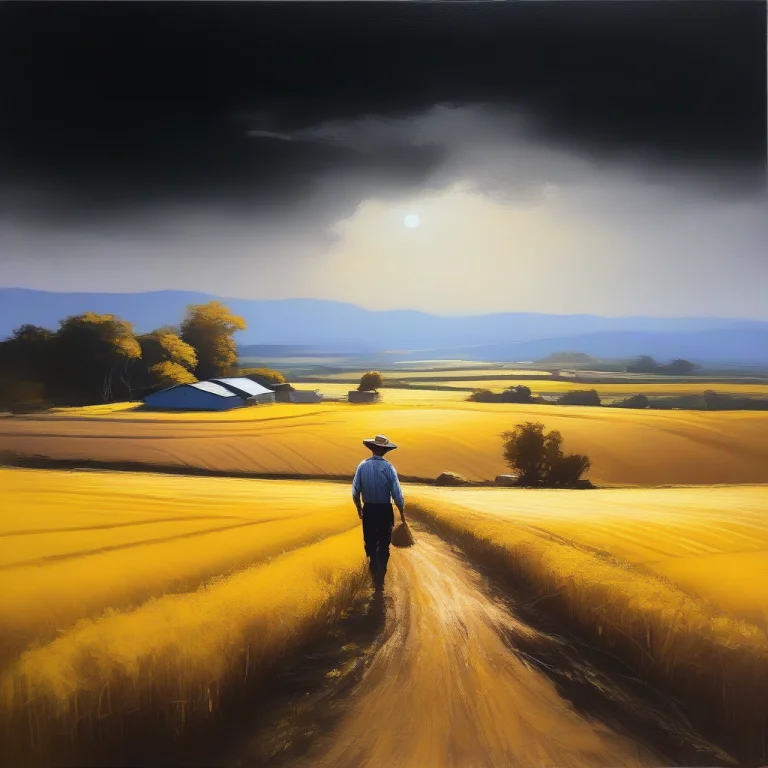 A Farmer Walking Home Through Golden Fields, Plein Air Paint...