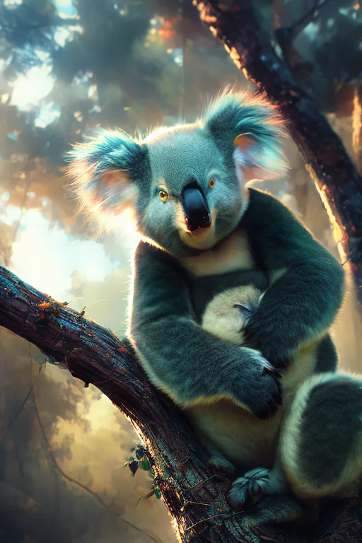 Low Angle Close Up Shot Of Koala1.2 In A Eucalyptus Tree, Be...
