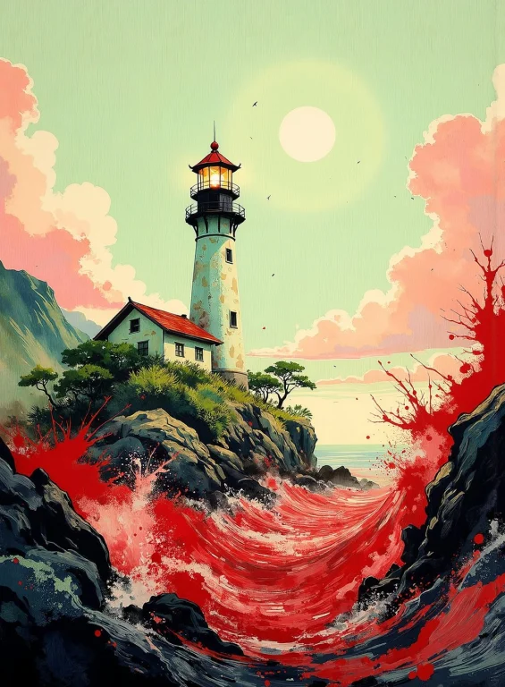 A Beautiful Painting Of A Lighthouse Surrounded By A Violent...