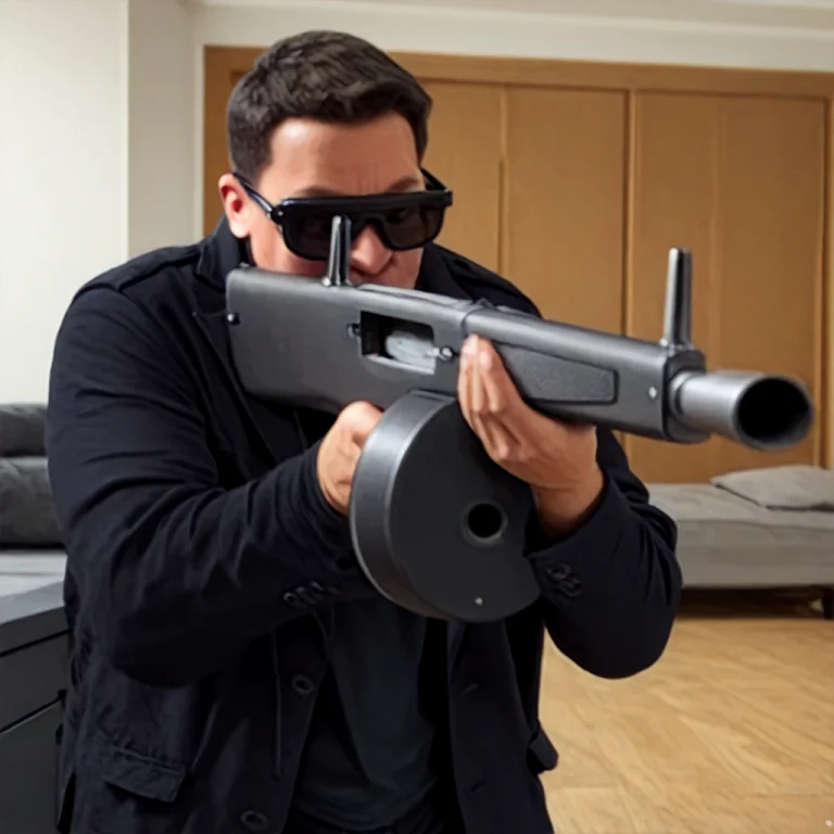 Aa12,gun, Realistic,holding Gun,front View,indoor,aiming,