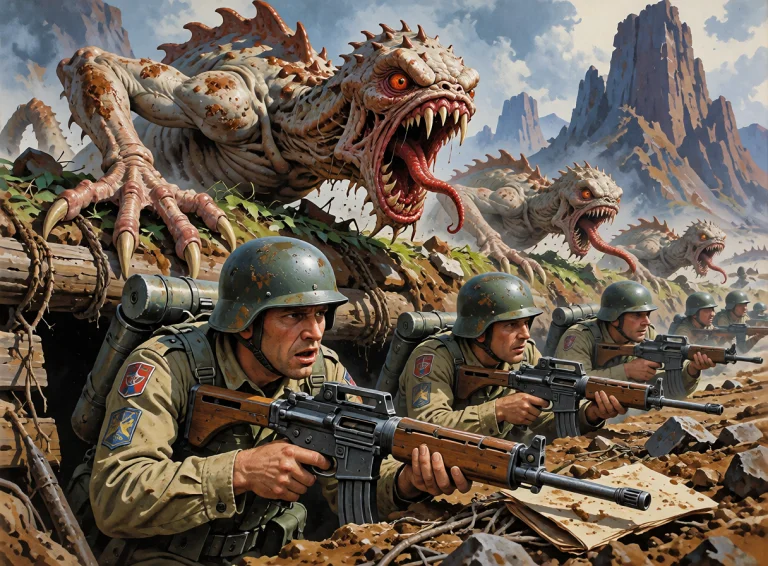 Lorakreaotherworlds0.6sci-fi Infantry Crouched In Defensive...